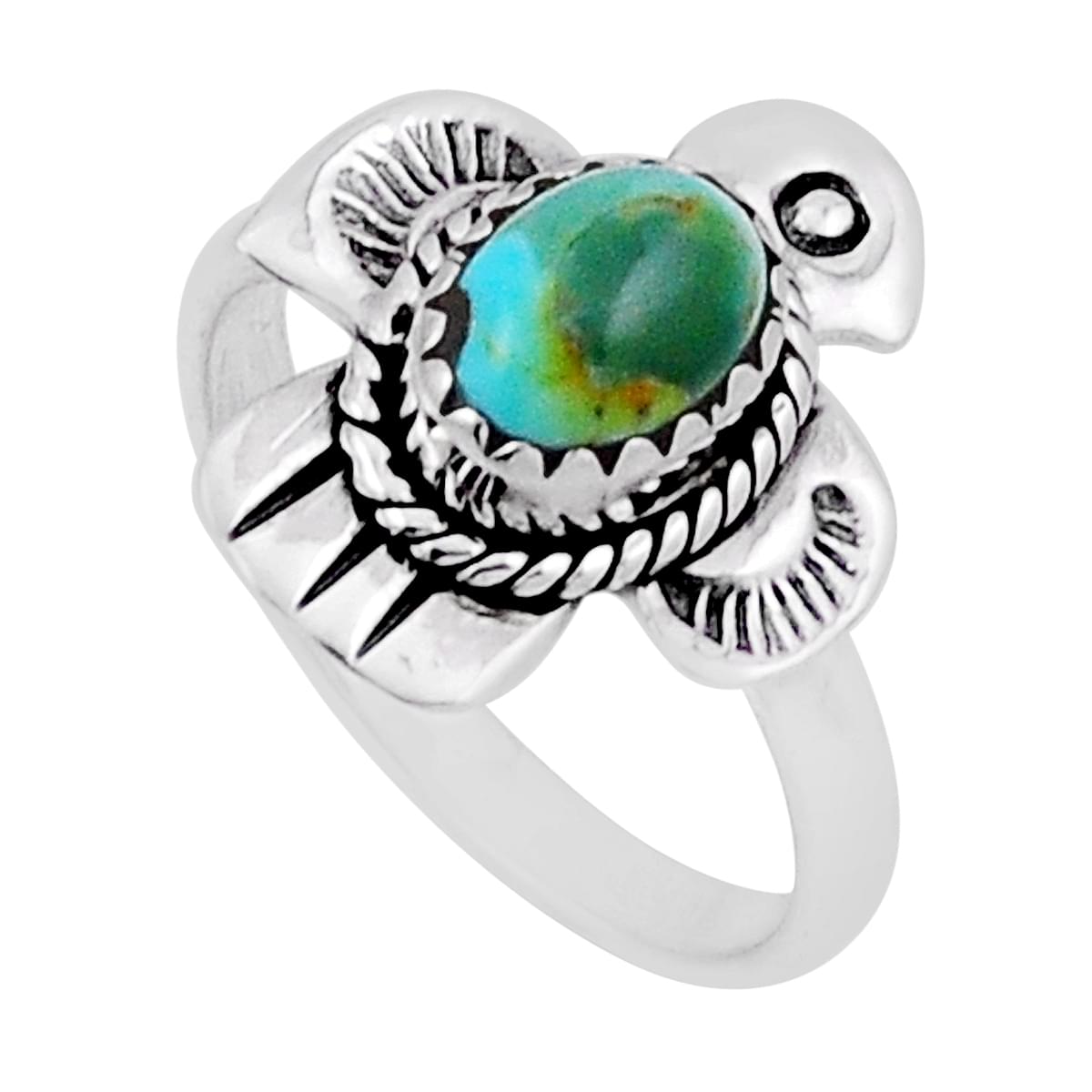 solitaire green arizona mohave turquoise silver thunderbird ring size 8