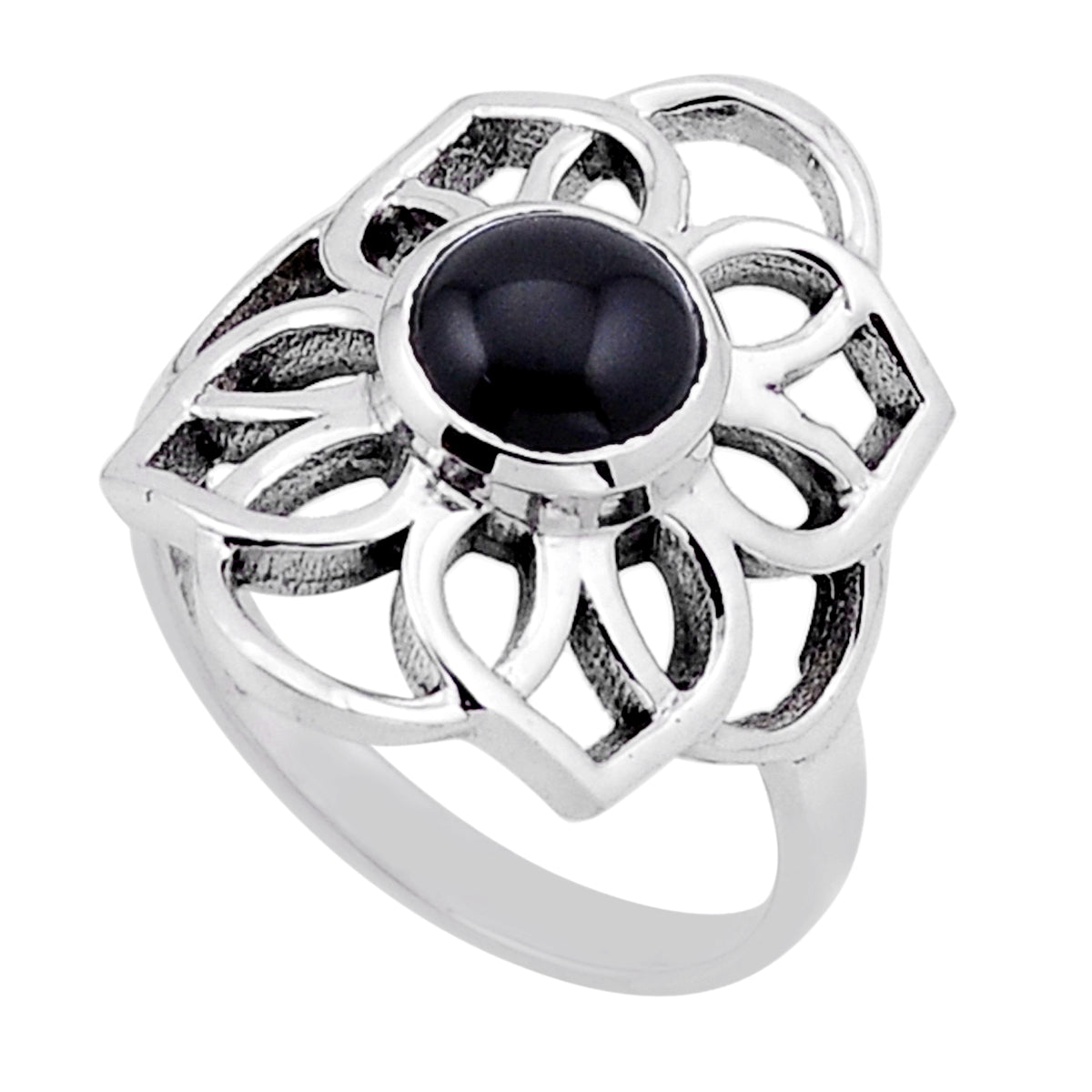 solitaire natural black onyx round sterling silver ring size 8