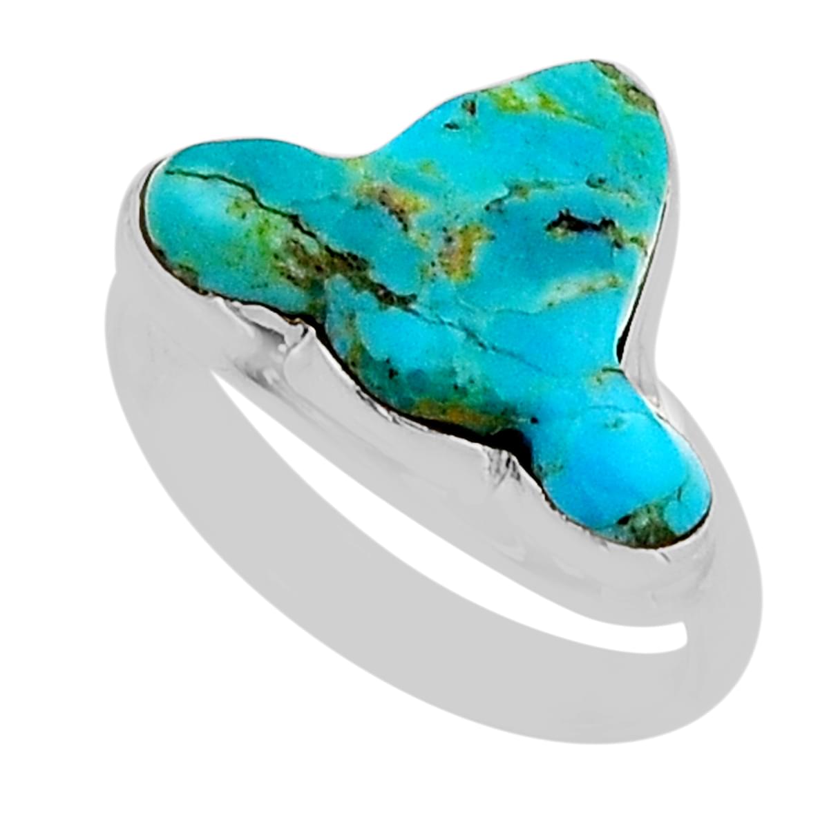 solitaire natural green turquoise cow silver ring size 8