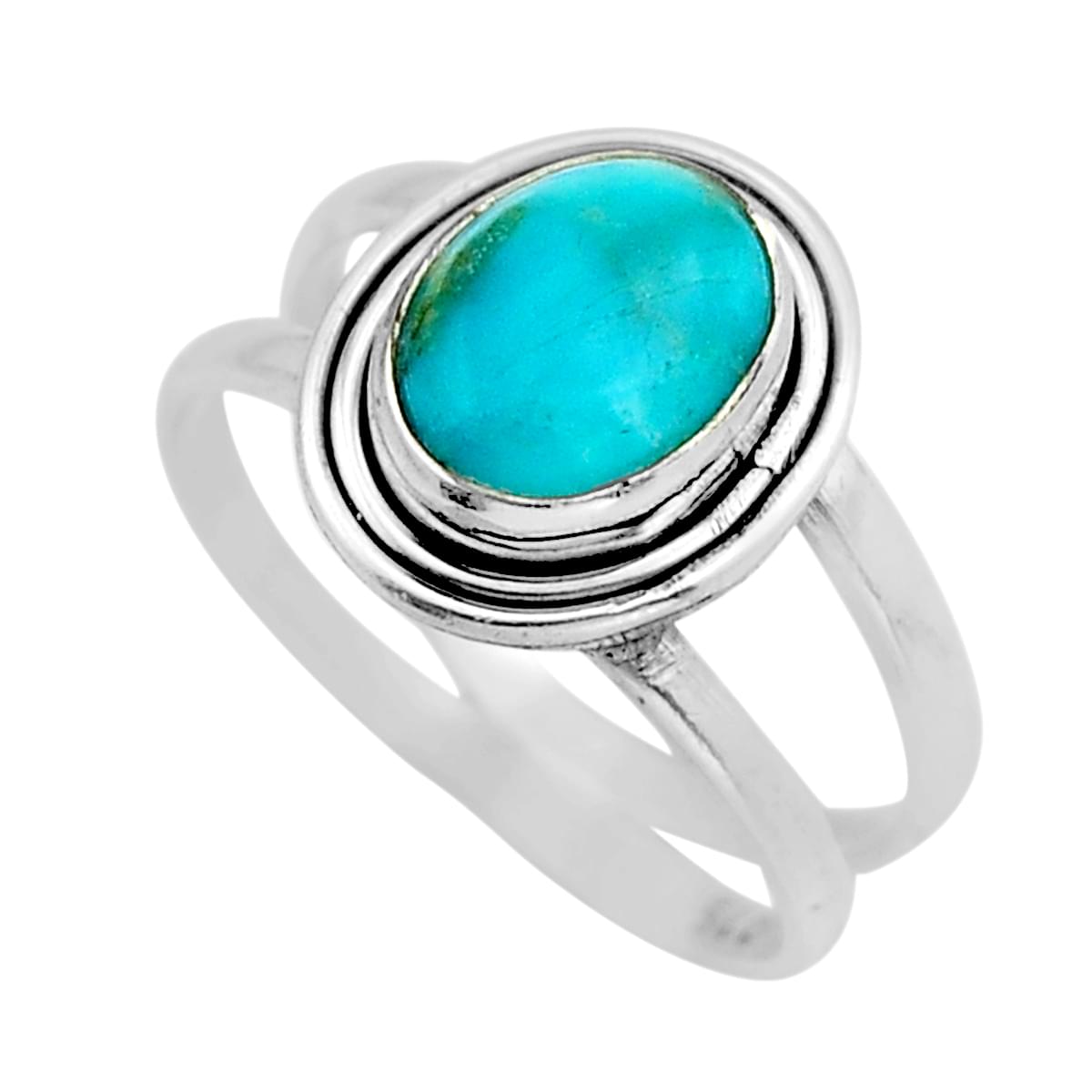 solitaire natural king man turquoise oval 925 silver ring size 7.5