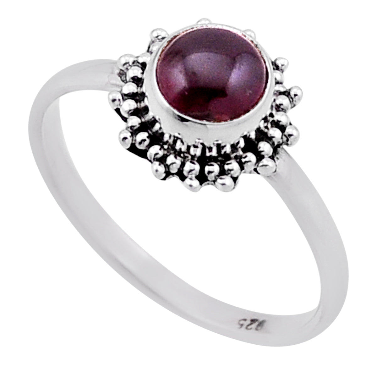 solitaire natural red garnet round sterling silver ring size 8