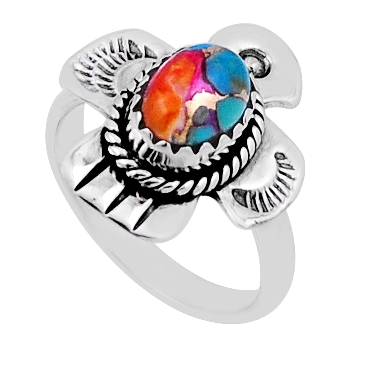 solitaire spiny oyster arizona turquoise silver thunderbird ring size 6