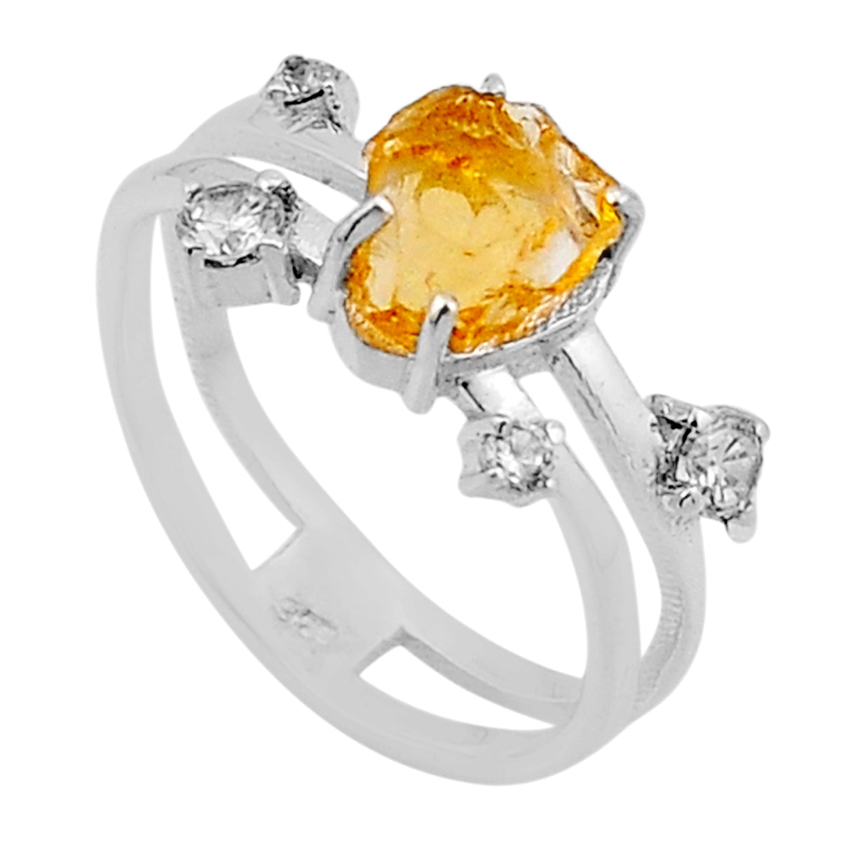 yellow citrine rough white topaz 925 sterling silver ring size 8