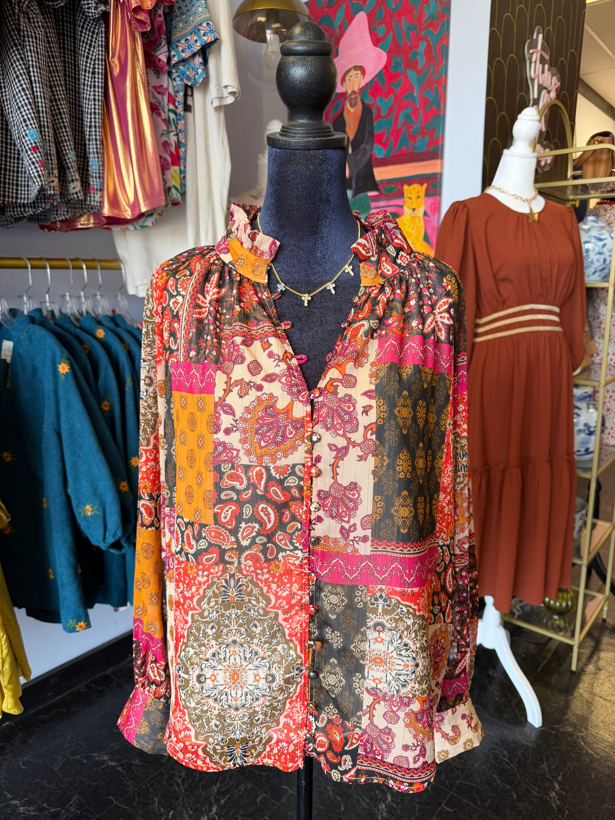 Multi Color Paisley Sheer Sleeve Top