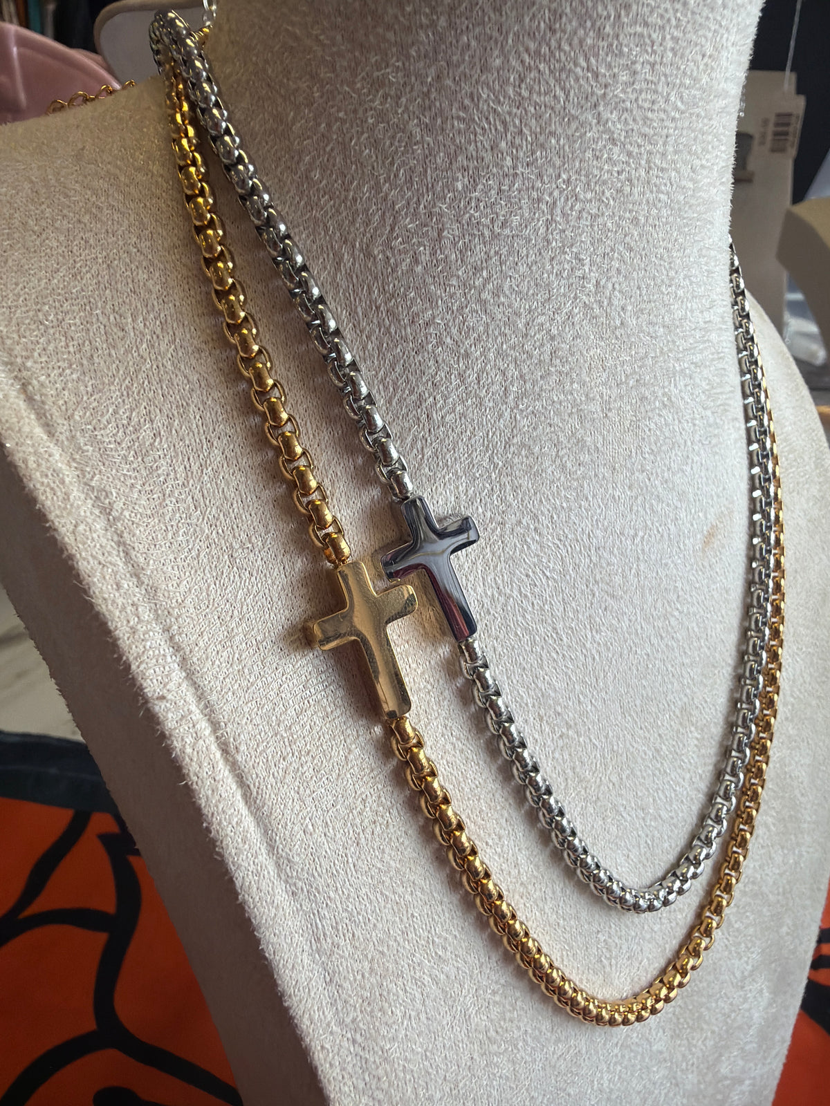 Stainless Steel Sideways Cross Necklace