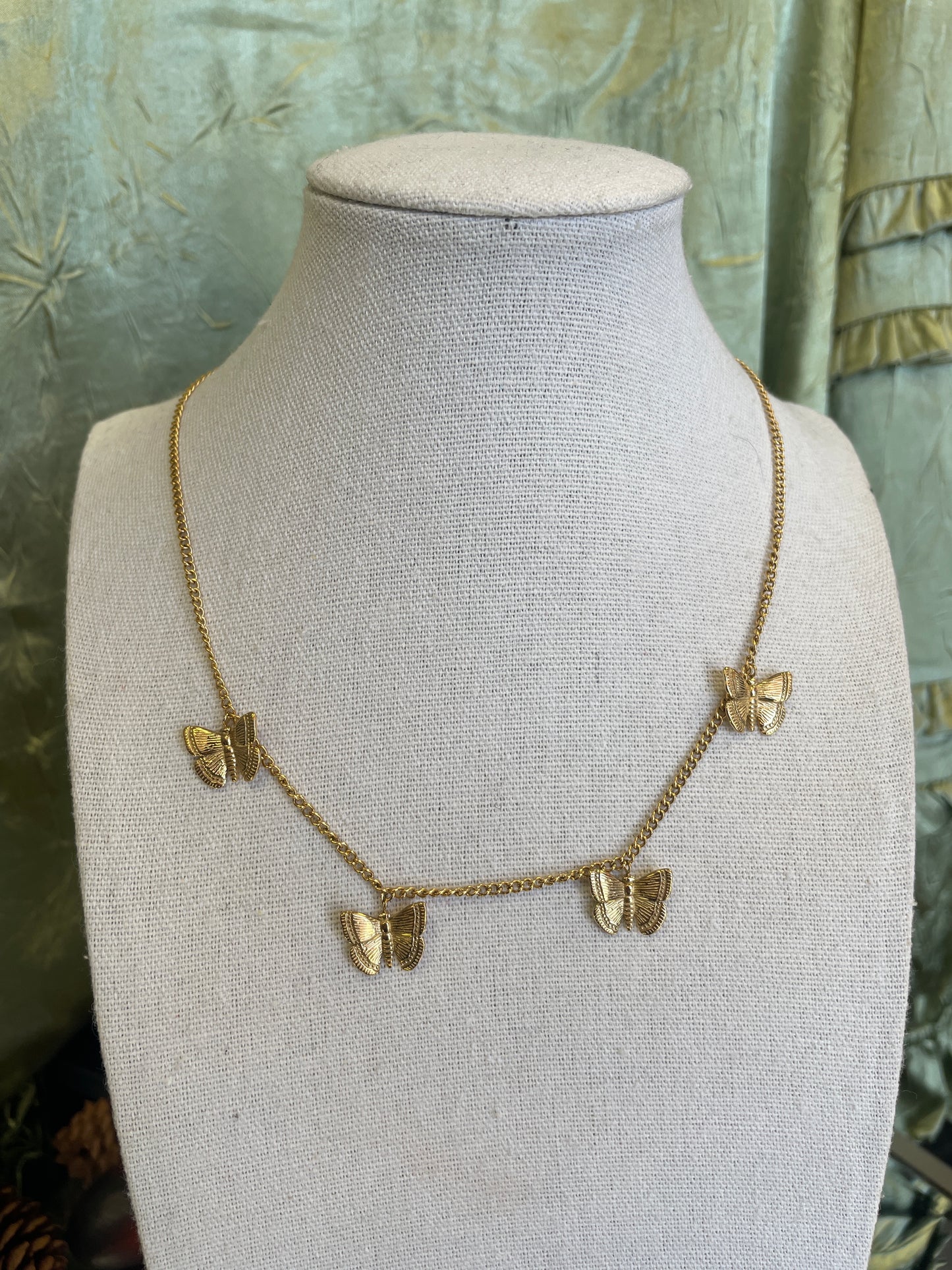 Stainless Gold Plated Dangle Butterfly Necklace