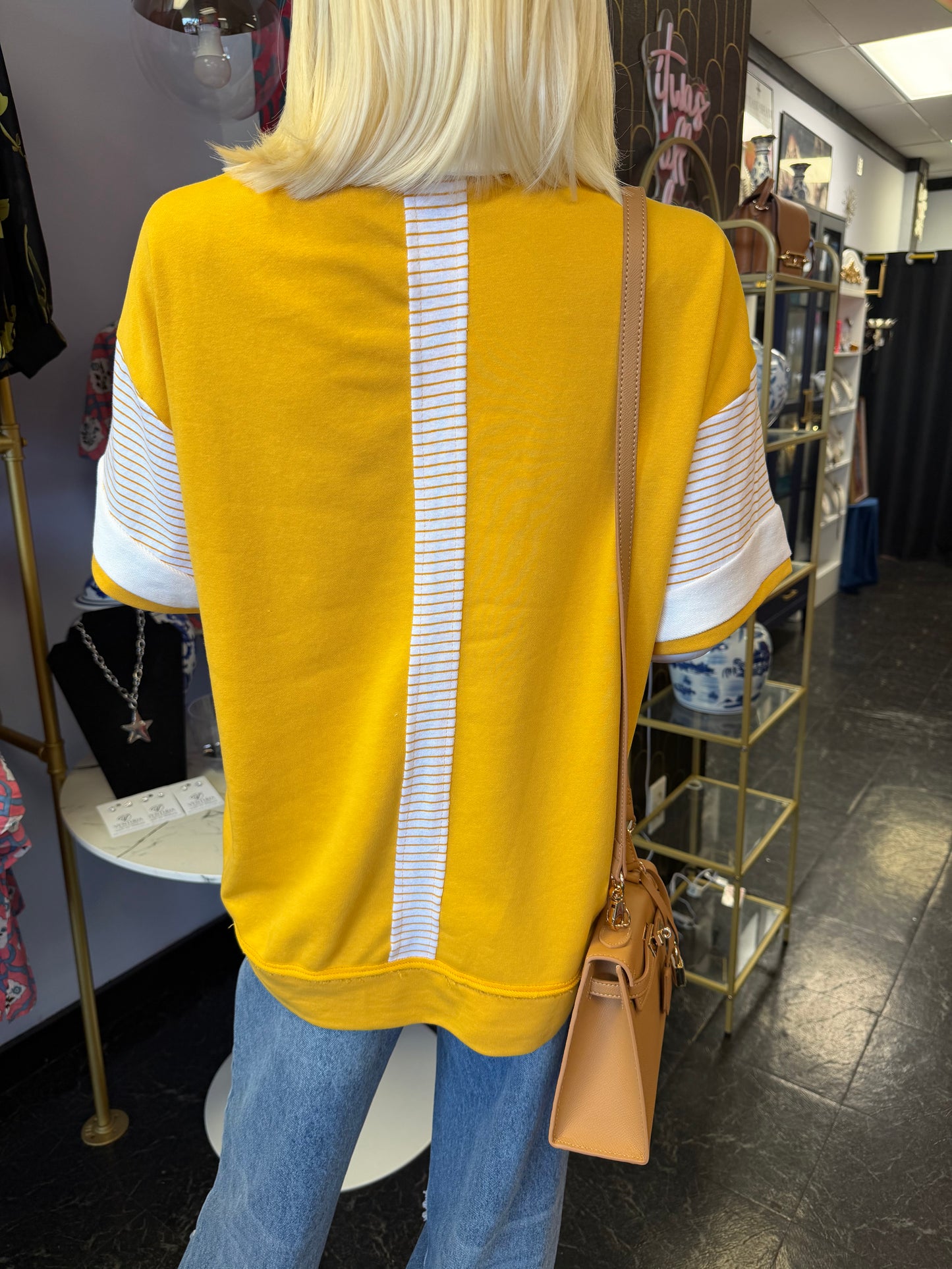Daisy Fields Yellow Pop Collar Top