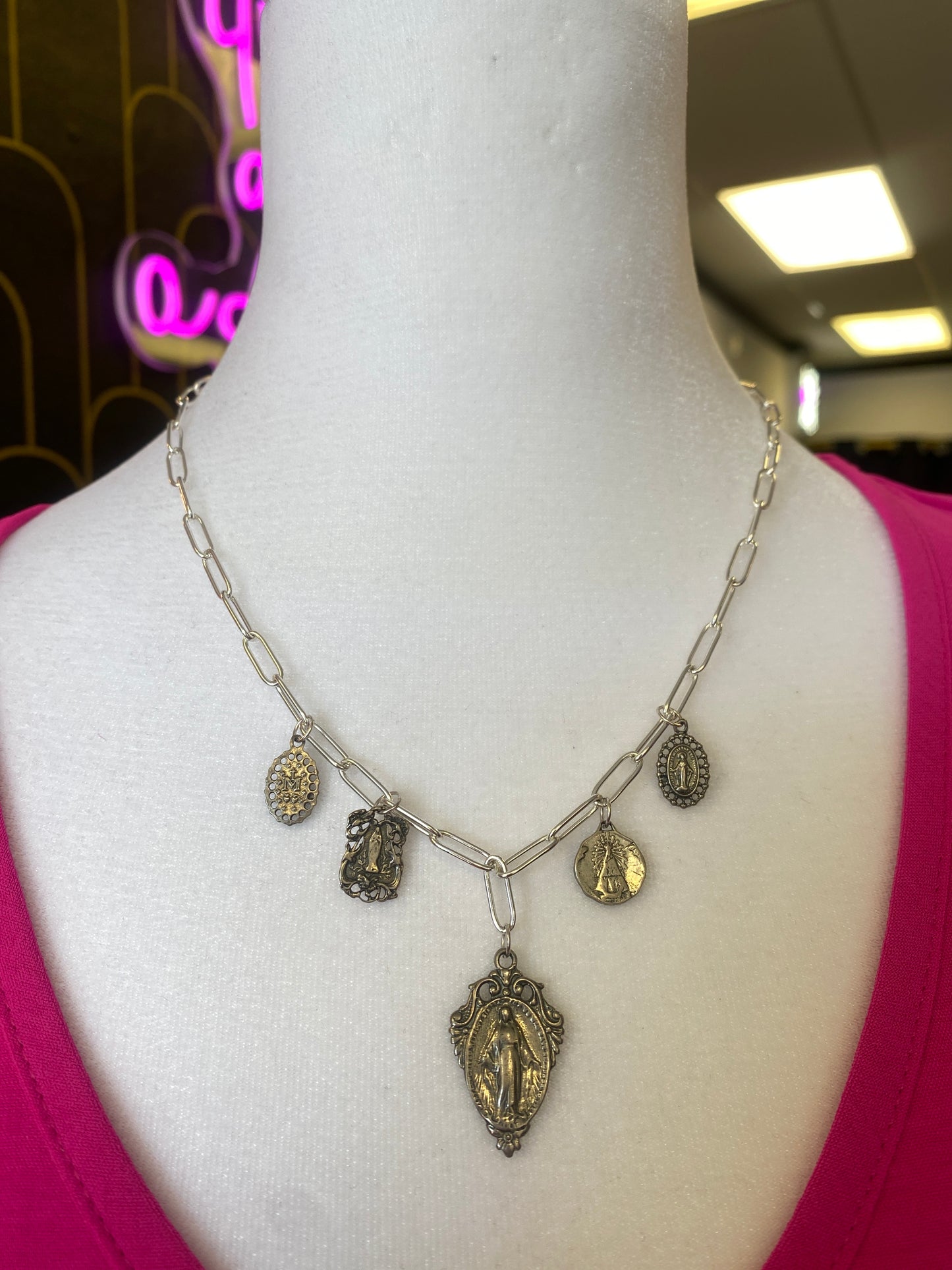 Mother Mary Charm Necklace Sterling Silver