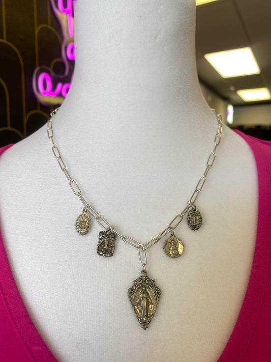 Mother Mary Charm Necklace Sterling Silver