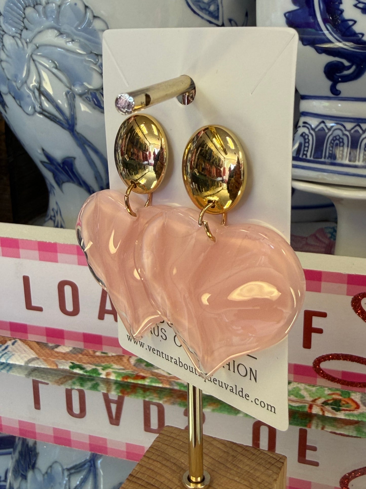 Soft Pink Gold Post Heart Stud Earrings