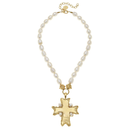 Flare Cross Pearl Necklace