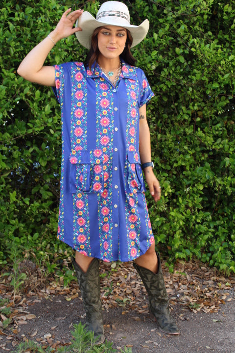 Deep South Short Sleeve Button Up Duster Floral