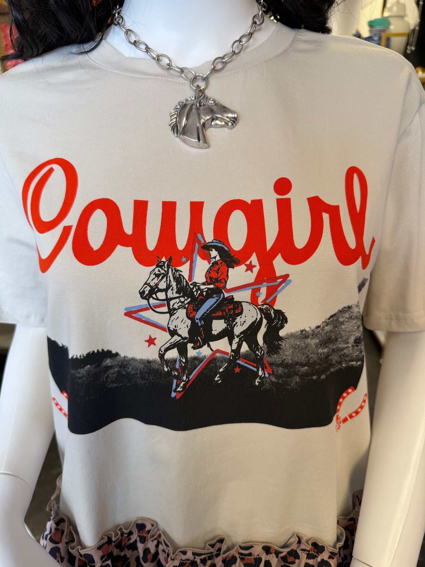 Cheetah Trim Cowgirl Top Tee