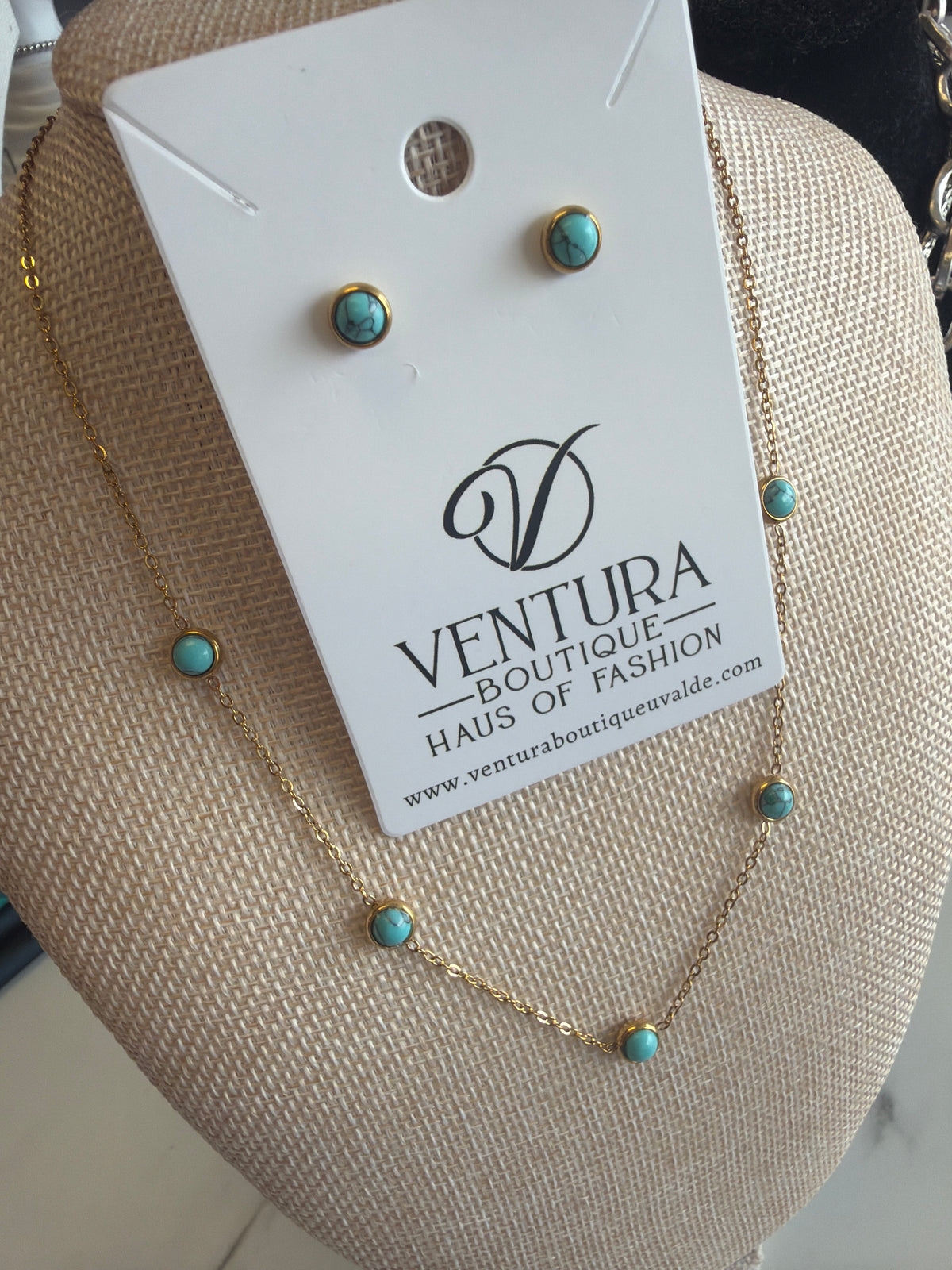 Stainless Steel Gold Plated Stud Earrings and Necklace