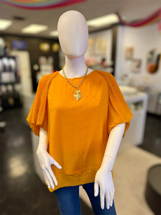 Goldie Mustard Metallic Foil Round Neck Top