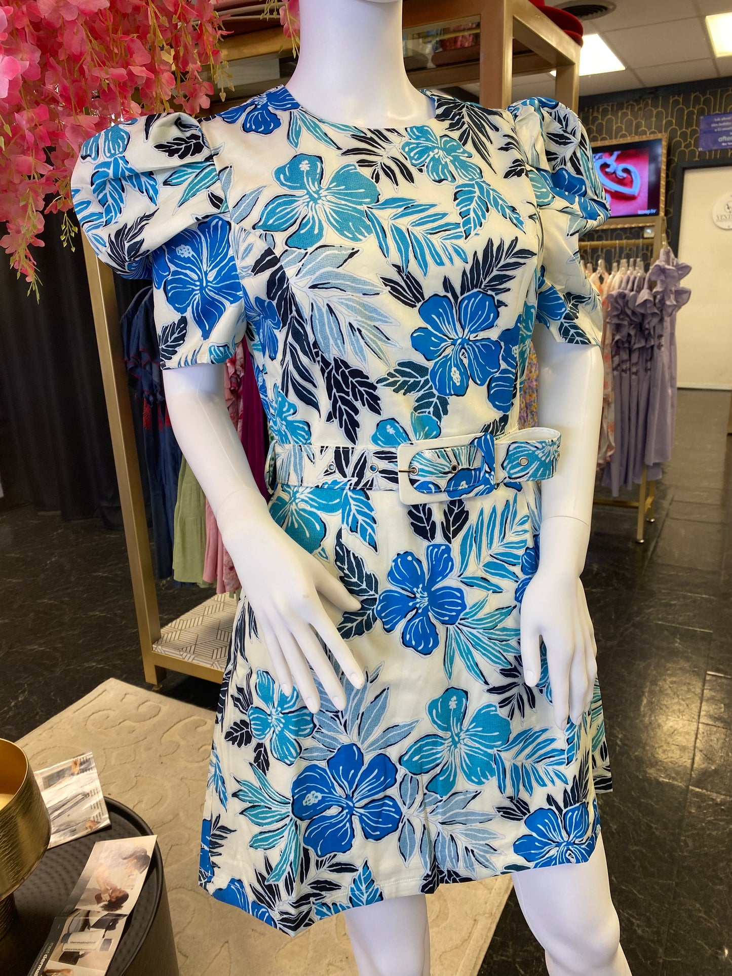 Resort Bleu Tropical Belted Dress