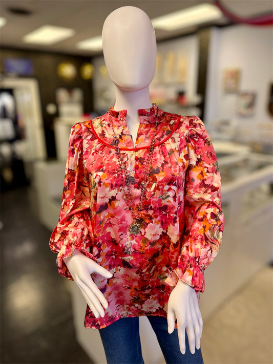 Fall Fields Satin Floral Top