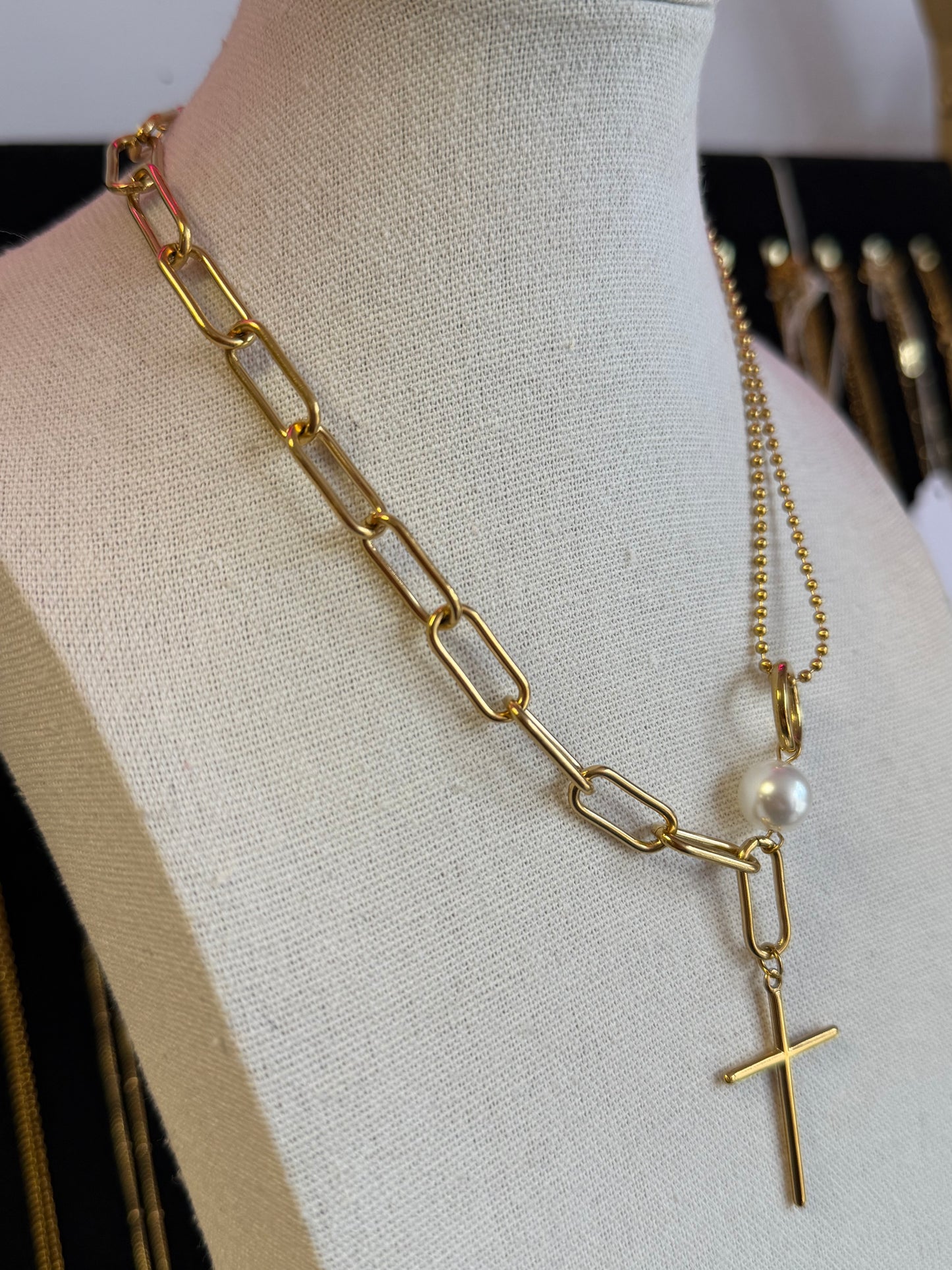 Stainless Gold Plated Multi Charm Necklace