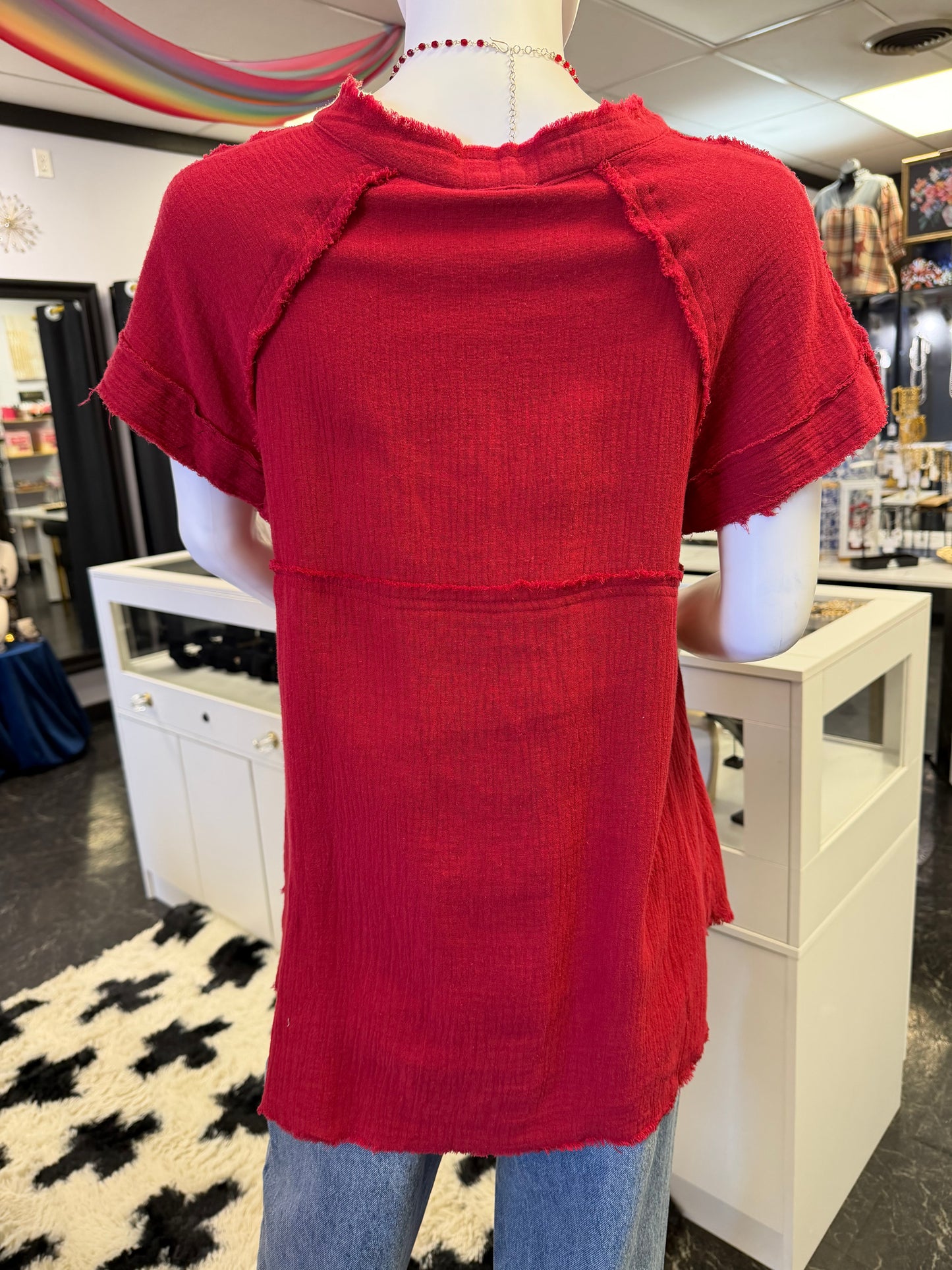 Reach For The Stars Red Gaze Top Stitch Star Pocket
