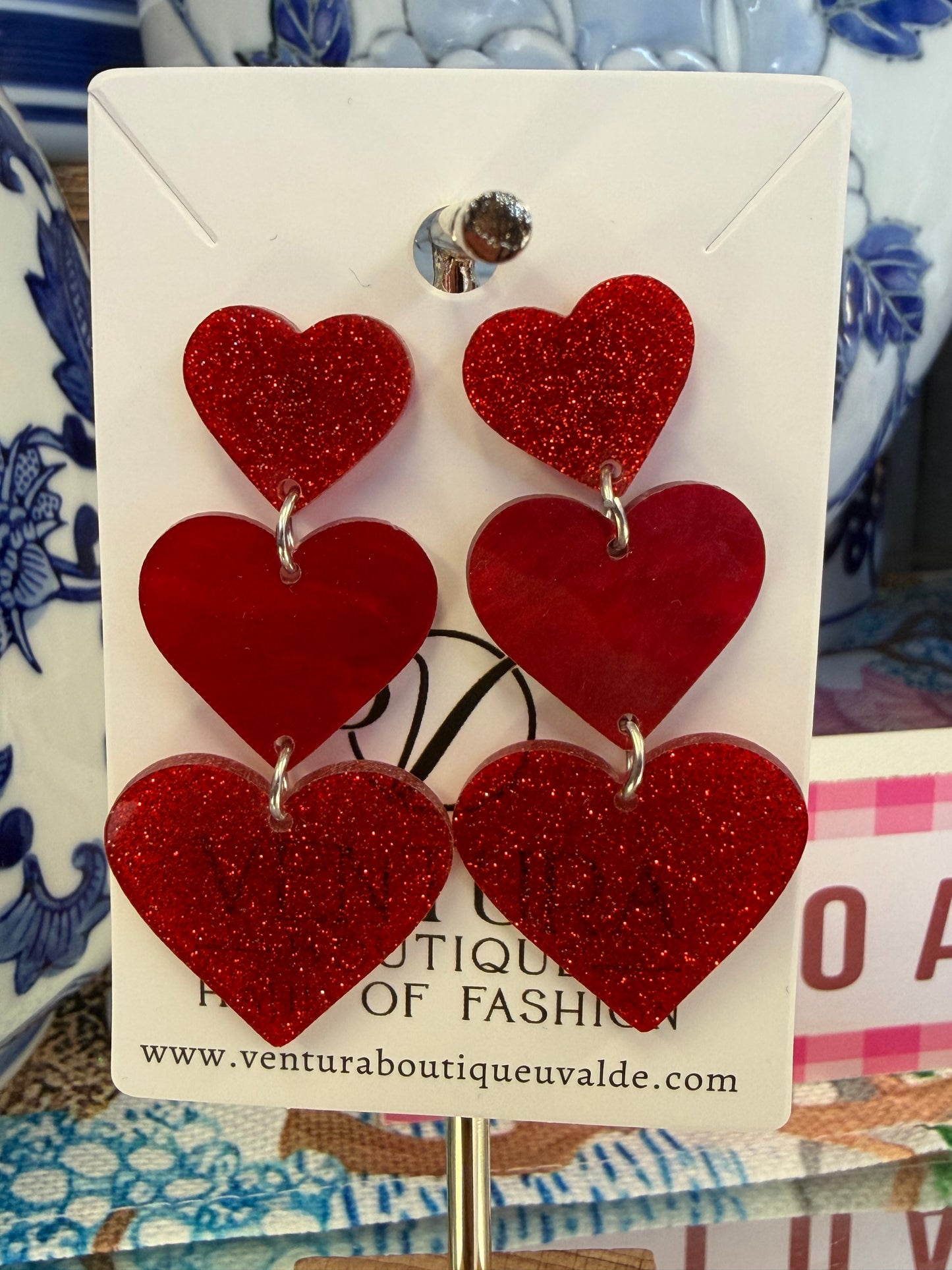 Red Glitter Drop Post Stud