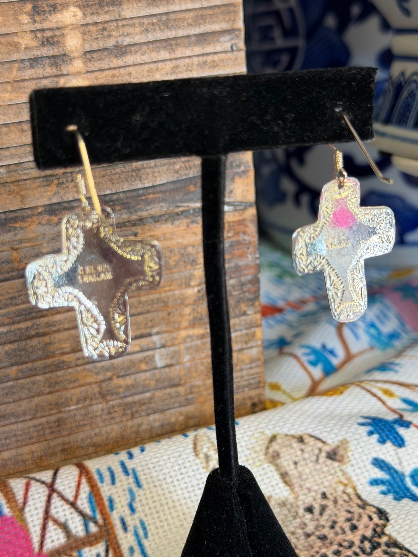 Sterling Silver & Gold Plated Detail Cross Earrings