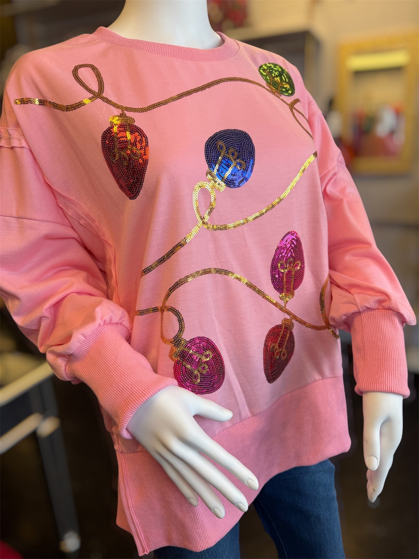 Christmas Lights Pink Sequin Sweatshirt