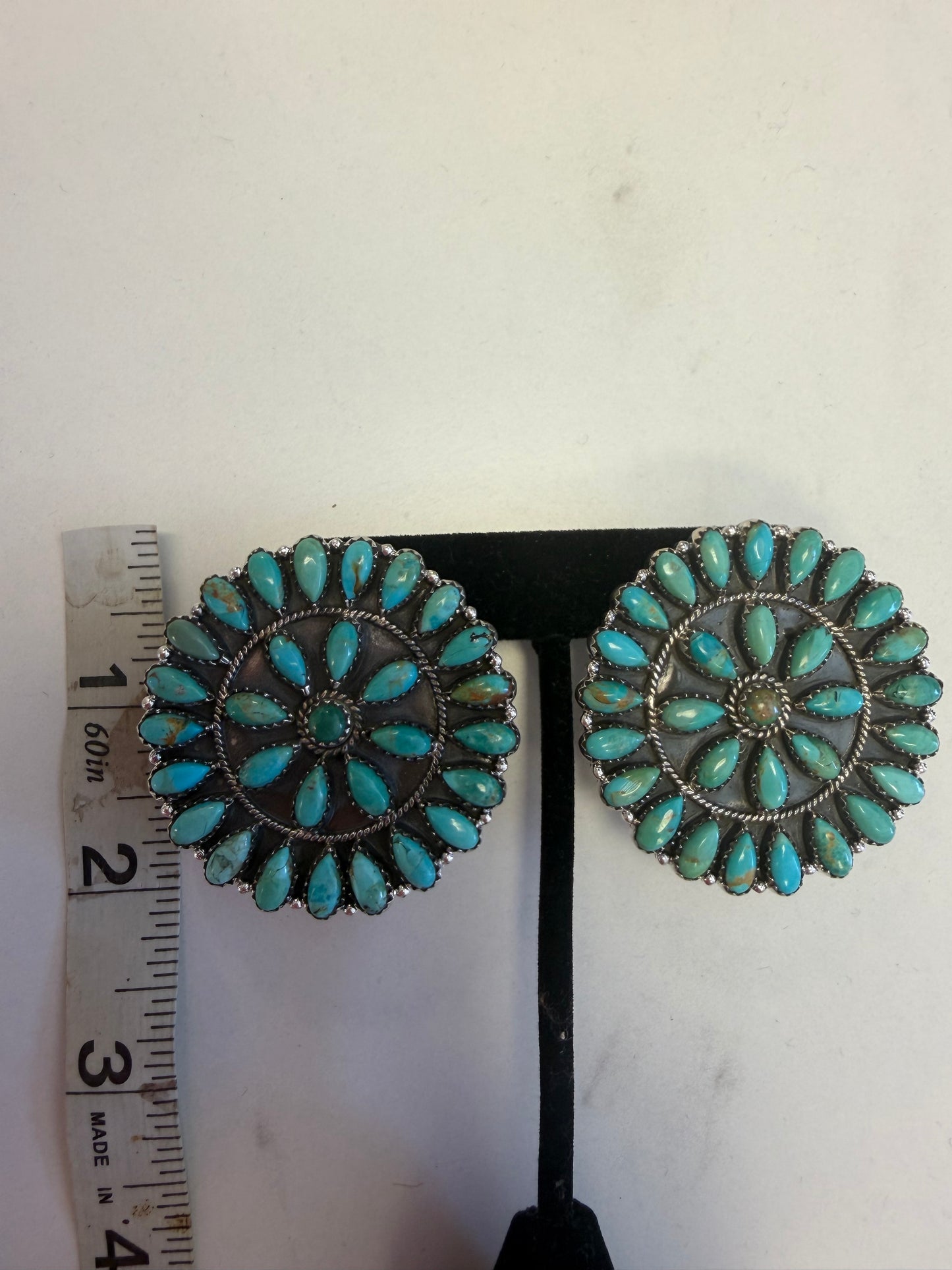 Sterling Silver Huge Cluster Turquoise Stud Earrings