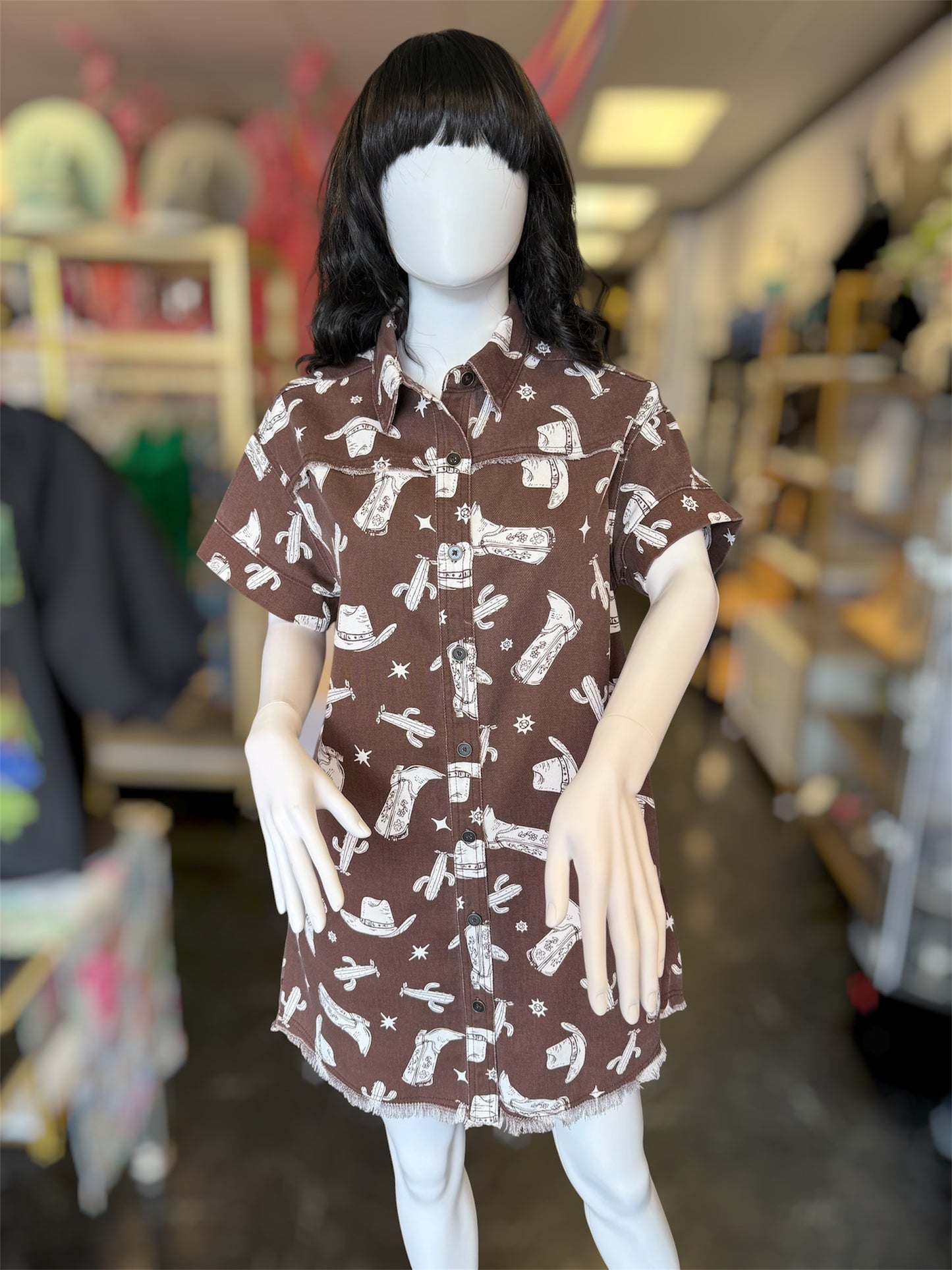 Brown Jean Cowgirl Button Up Dress
