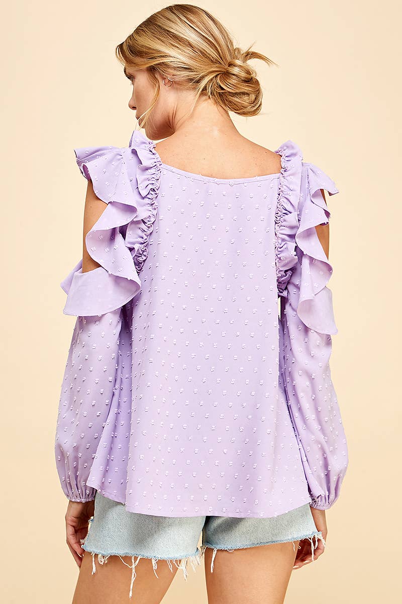 LAVENDER COLD SHOULDER SELF DOT BLOUSE