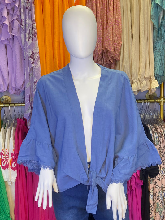 BLUE WOOVEN KIMONO EDGE LACE
