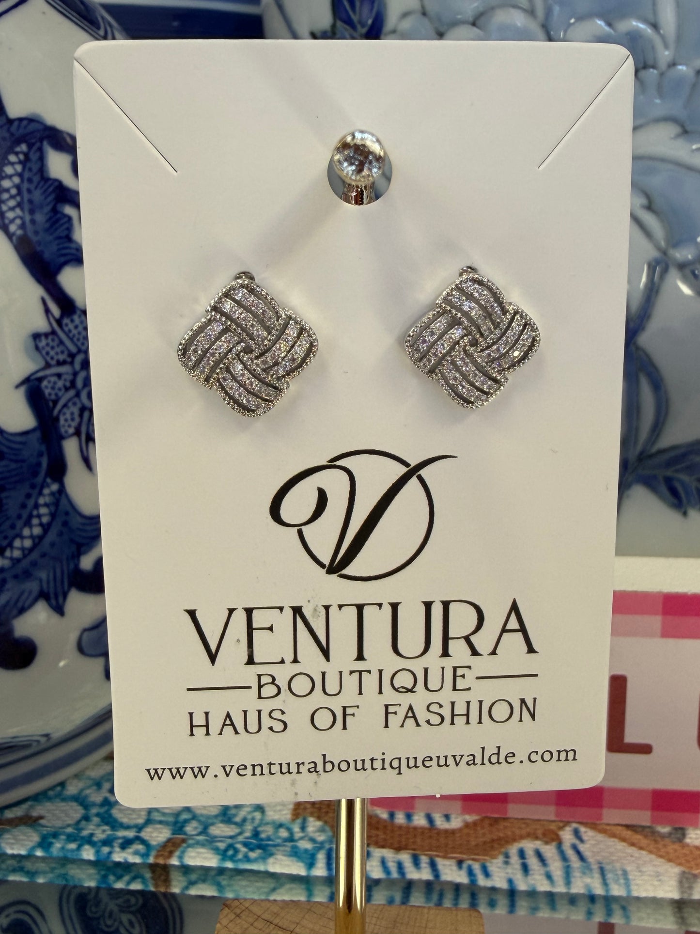 Silver Crystal Quad Post Earrings