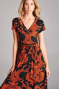 Short Sleeves Print Maxi Dress