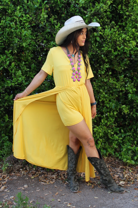 Just Add Boots Jumpsuit Mustard