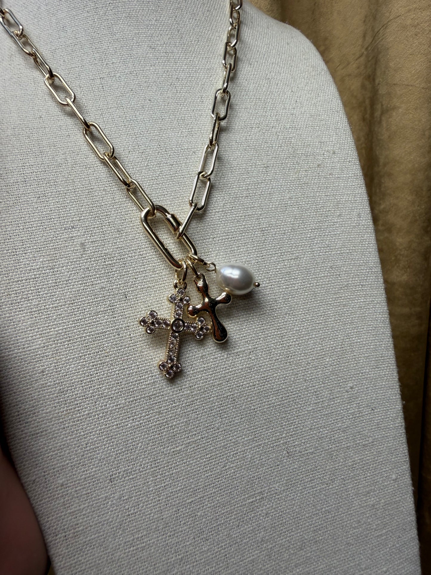 Gold Paper Clip Necklace Multi Charm