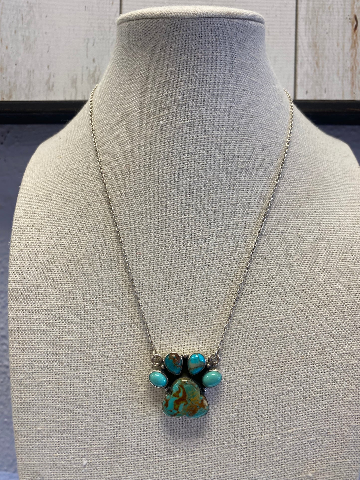 Kingman Turquoise Fancy Silver Paw Necklace