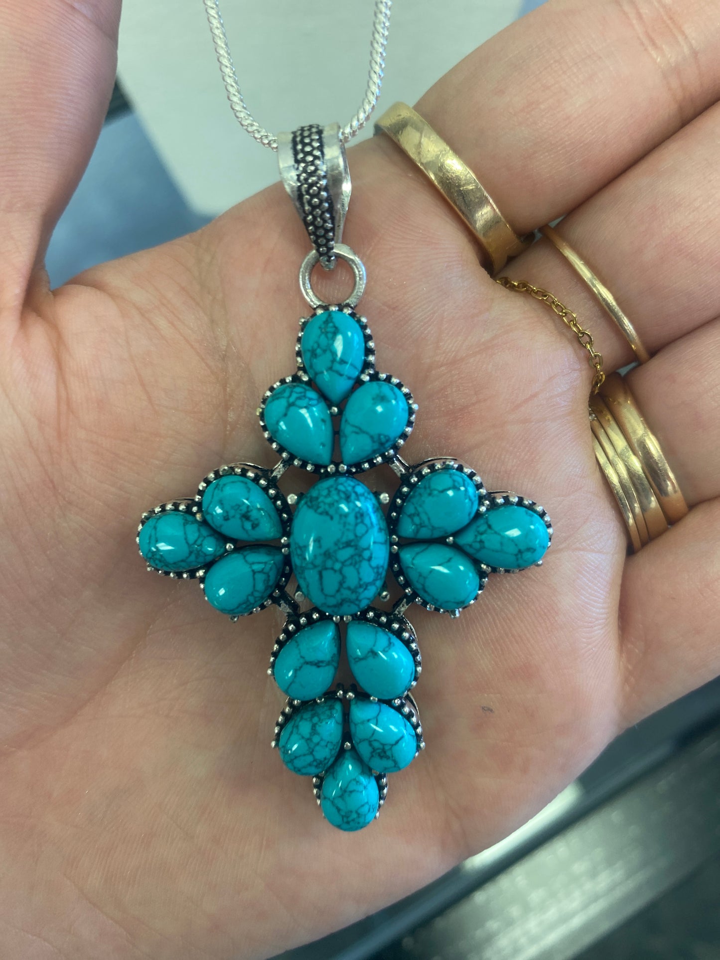 Imitation Turquoise Cross Necklace