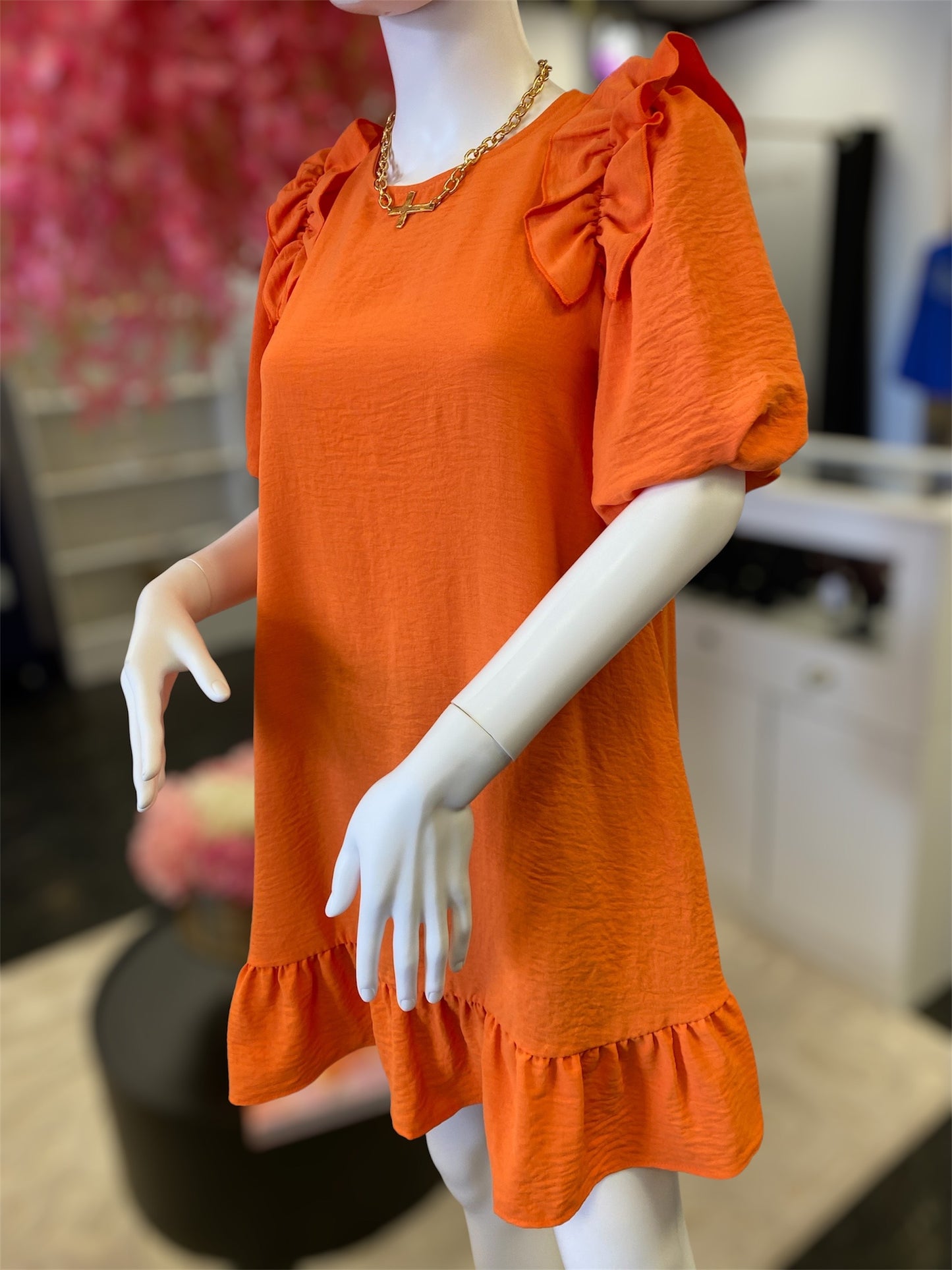 Orange Ruffle Detail Dress