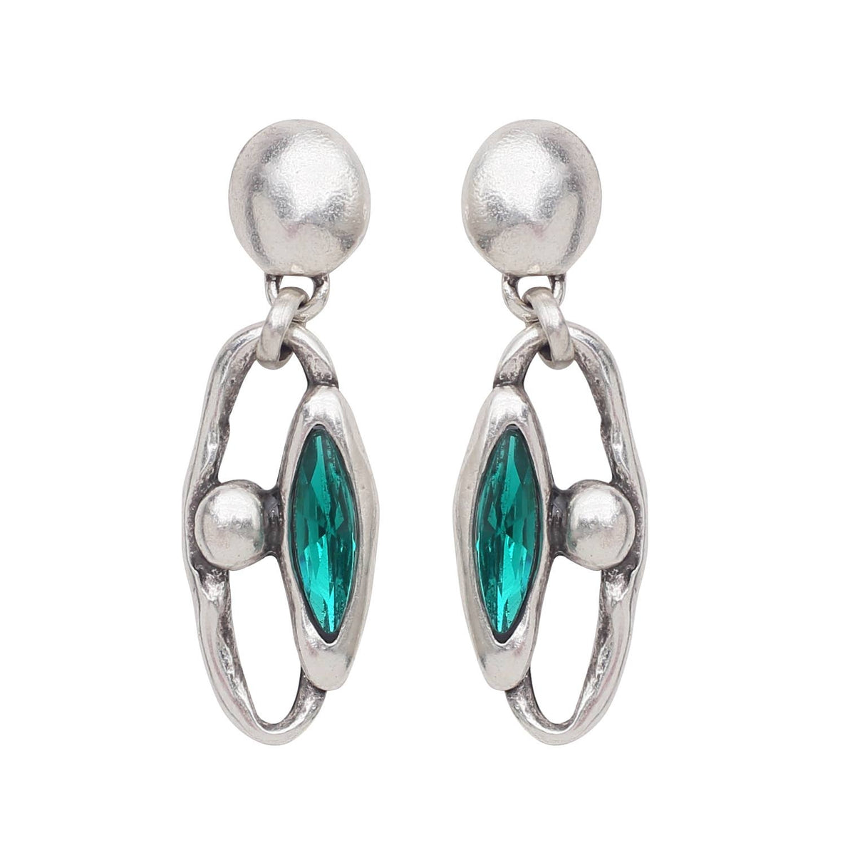 Handmade Green Crystal Pewter Earrings - 1901