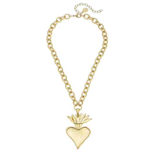Gold Flaming Heart Chain Necklace