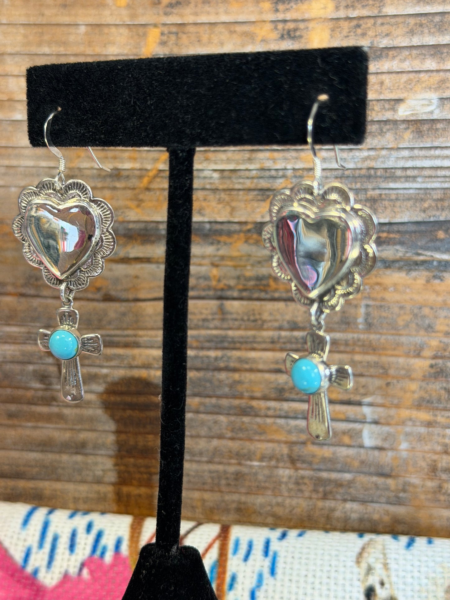 Sterling Silver & Turquoise Cross Hook Earrings