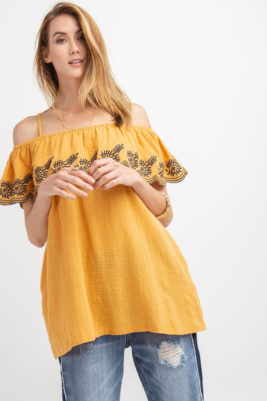 EMBROIDERED OFF THE SHOULDER TUNIC