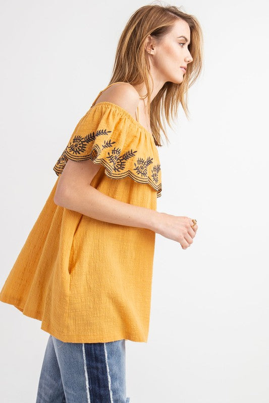 EMBROIDERED OFF THE SHOULDER TUNIC