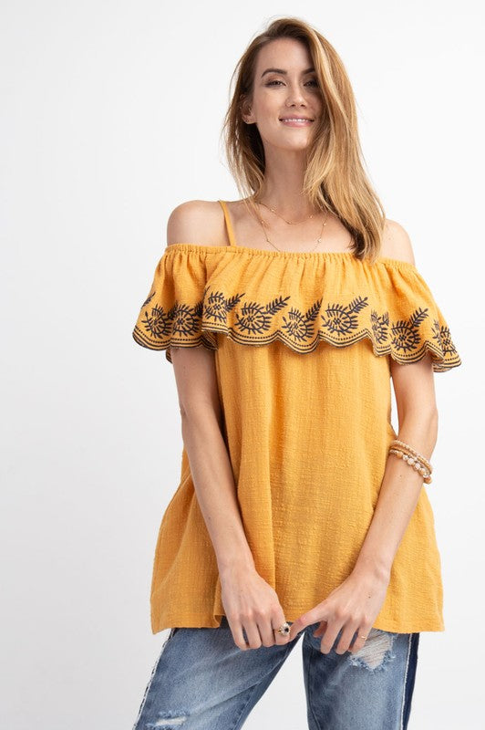 EMBROIDERED OFF THE SHOULDER TUNIC