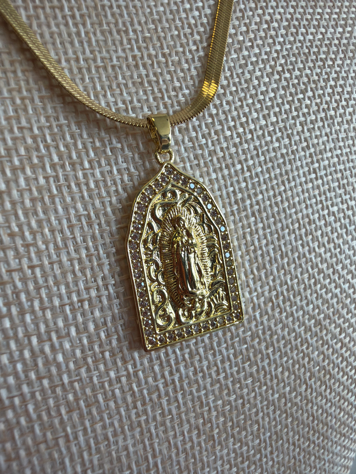 Crystal Frame Virgin Mary Necklace