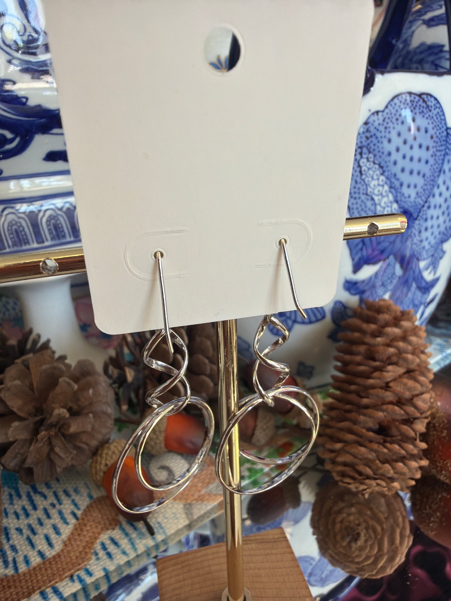 Sterling Silver Twisted Connecting Circles Earrings
