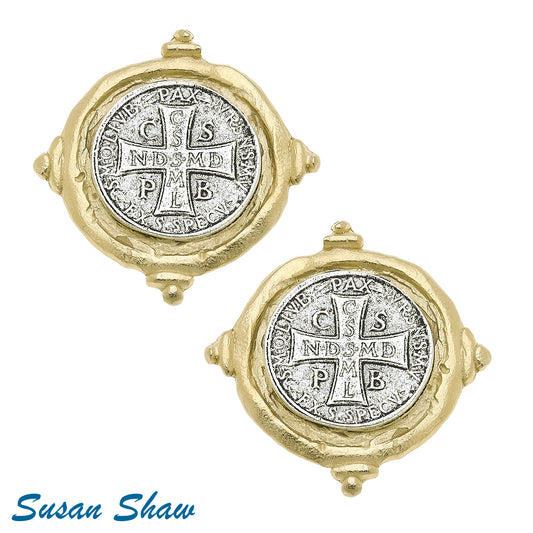 Susan Shaw Gold and Silver St Benedict Cross Earring