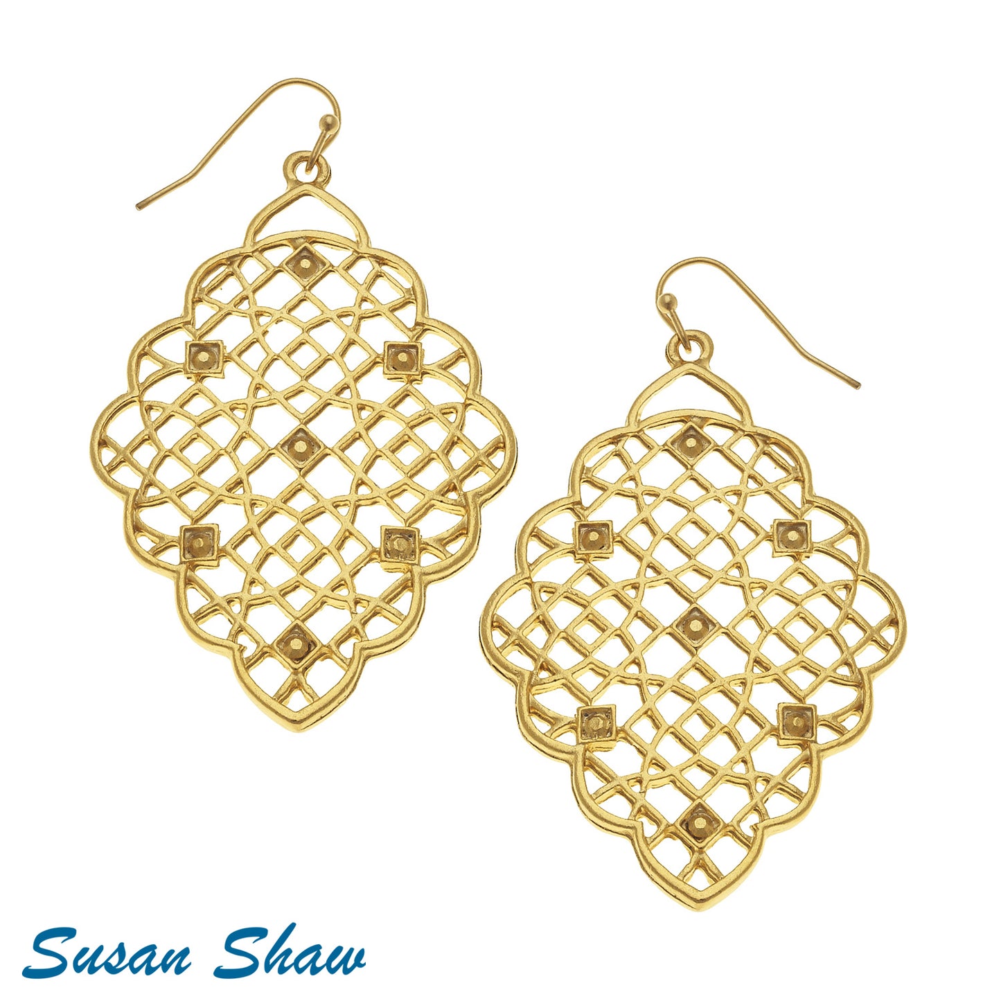 Susan Shaw Filigree Dangle Earrings Gold