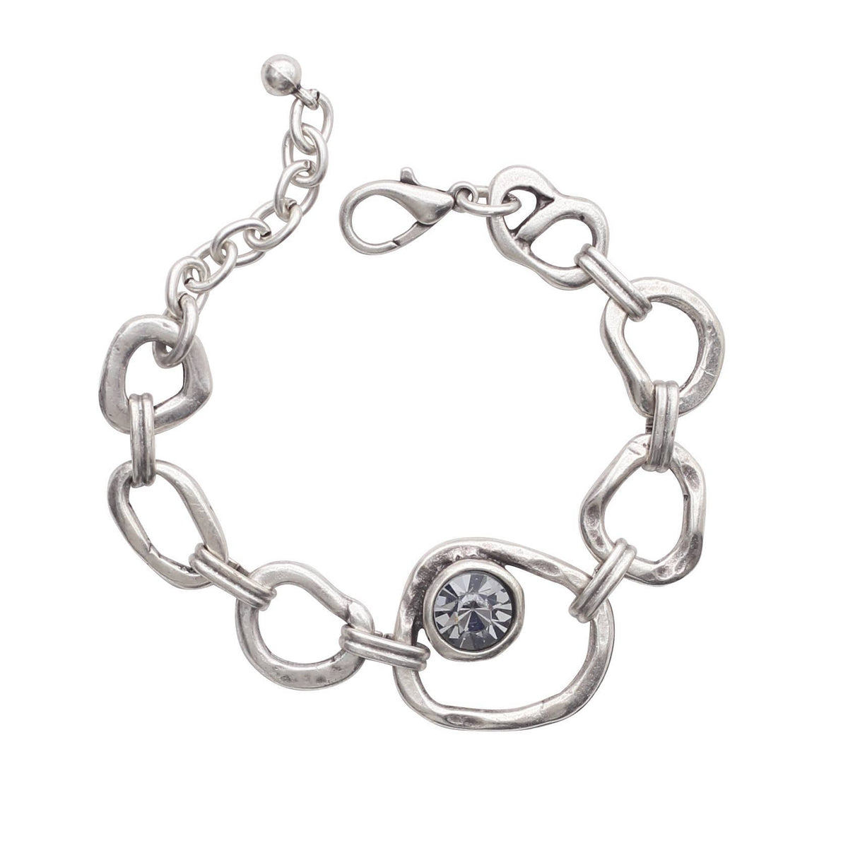 Handmade Pewter Link & Chain Crystal Bracelet - 2918