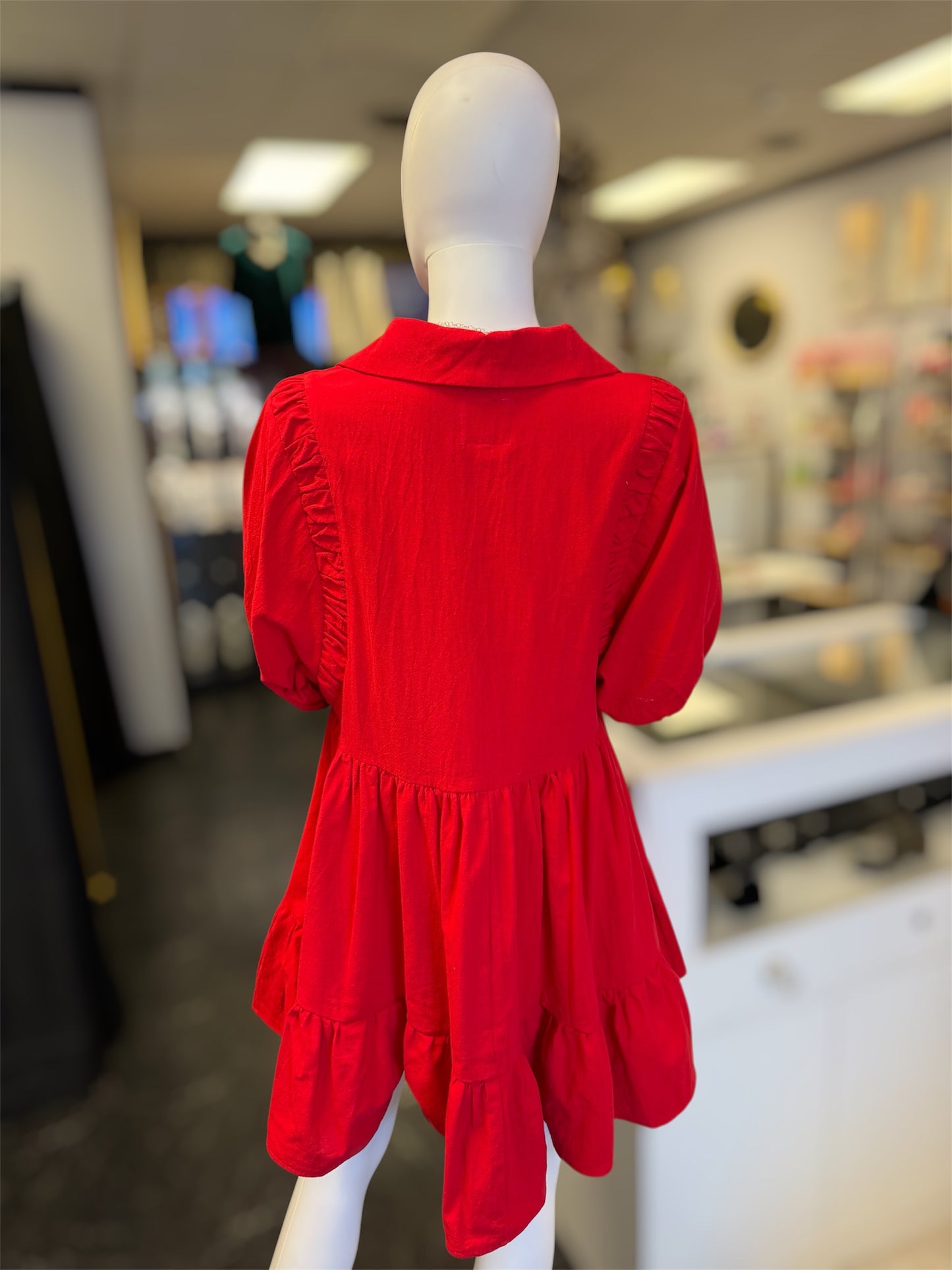 Red Tiered Babydoll Mini Dress