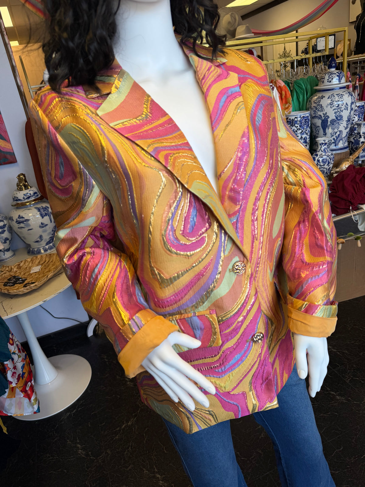 Disco Swirl Gold Blazer Jacket